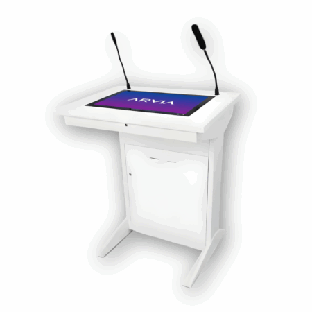 Arvia Smart Podium 43 inch interactive digital podium with touchscreen, dual microphone, and built-in speakers – ideal for schools, offices, conferences, and government events